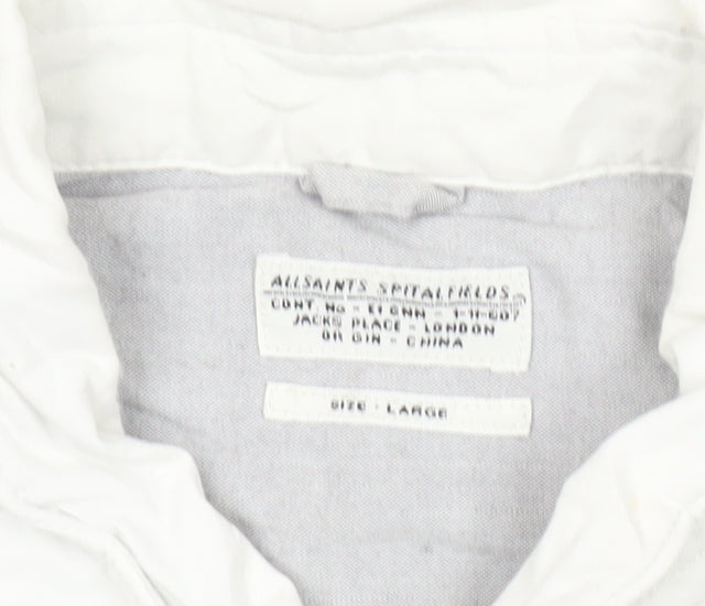 AllSaints Men’s Grey Oxford Perry Shirt L 3/4 Sleeve Cotton