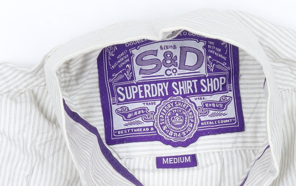 Superdry Women’s White Striped Button-Up Shirt Size M Long Sleeve Cotton