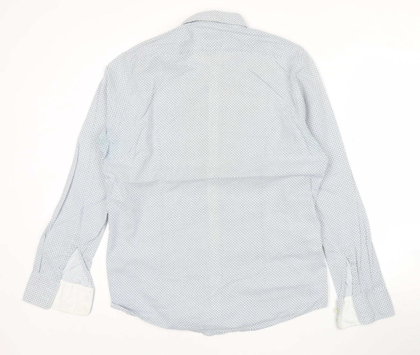 Hugo Boss Men Blue Geometric Regular Fit Long Sleeve Cotton Shirt M