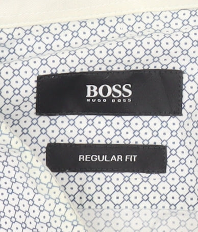 Hugo Boss Men Blue Geometric Regular Fit Long Sleeve Cotton Shirt M