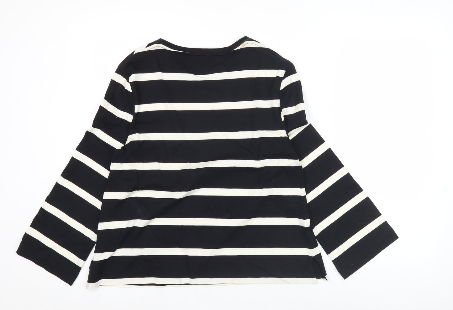 Jaeger Women’s Black White Striped Cotton Long Sleeve T-Shirt UK 8
