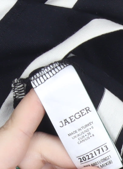 Jaeger Women’s Black White Striped Cotton Long Sleeve T-Shirt UK 8