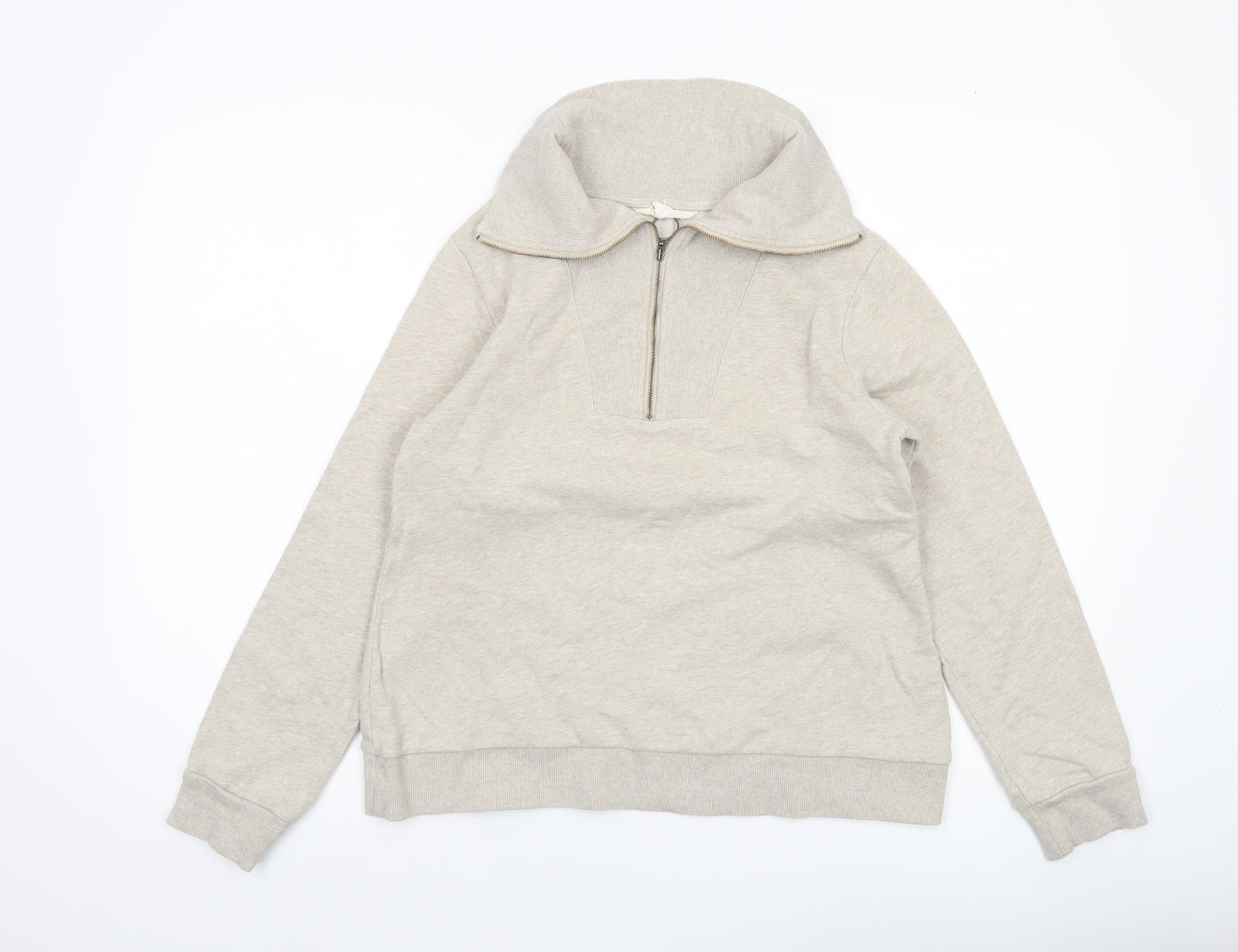 Seasalt Cornwall Women’s Beige Organic Cotton 1/4 Zip Sweatshirt UK 8
