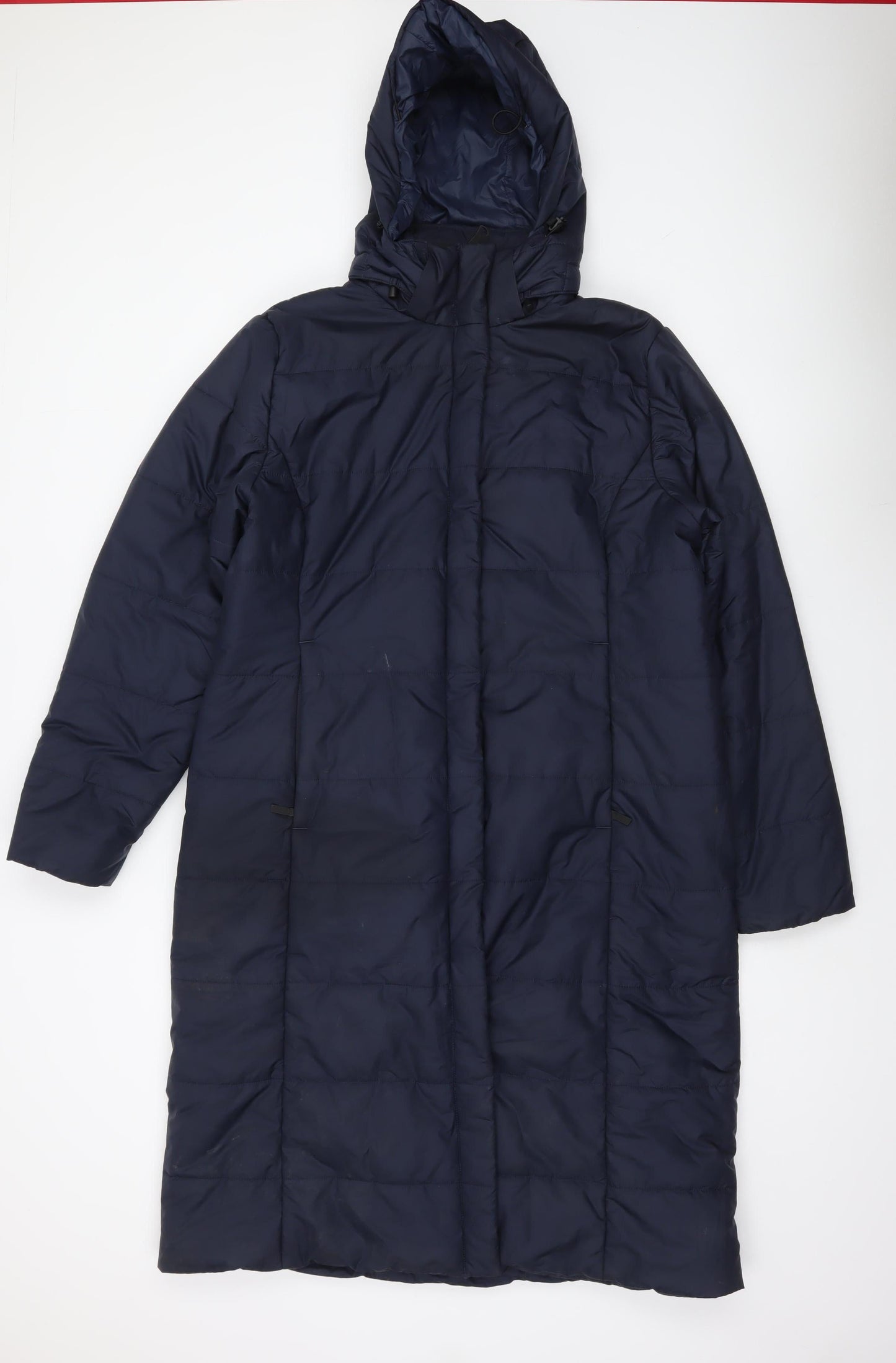 Rohan Womens Blue Long Puffer Coat Jacket L Hooded Insulated
