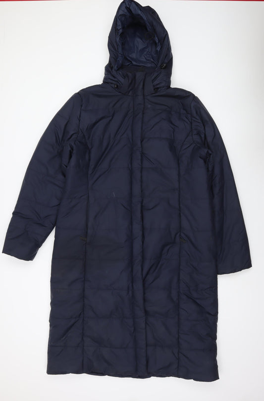 Rohan Womens Blue Long Puffer Coat Jacket L Hooded Insulated