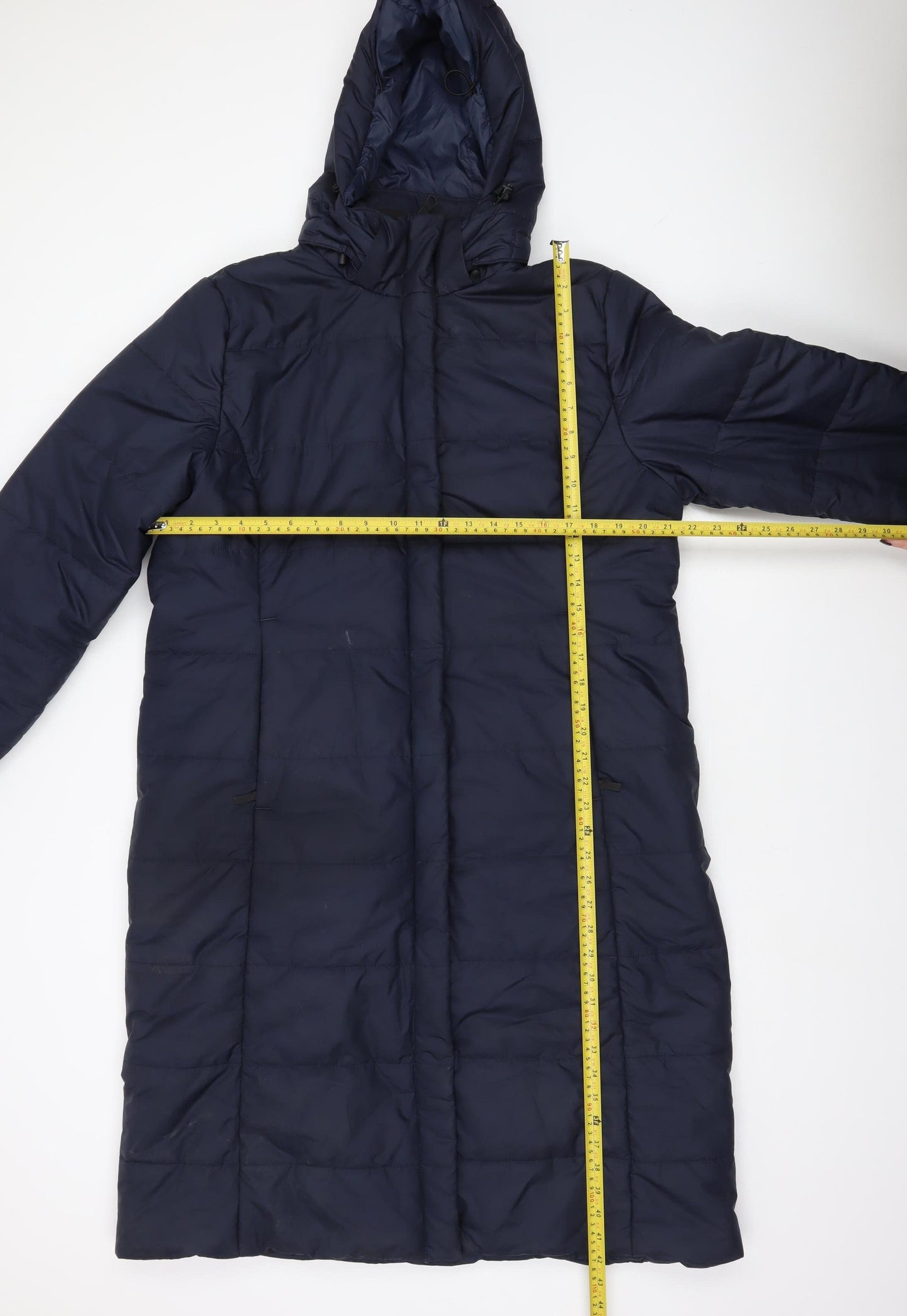Rohan Womens Blue Long Puffer Coat Jacket L Hooded Insulated
