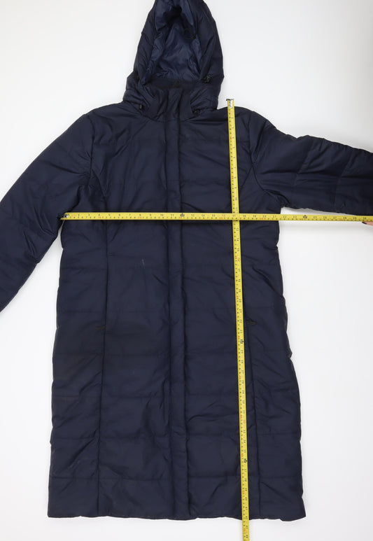 Rohan Womens Blue Long Puffer Coat Jacket L Hooded Insulated