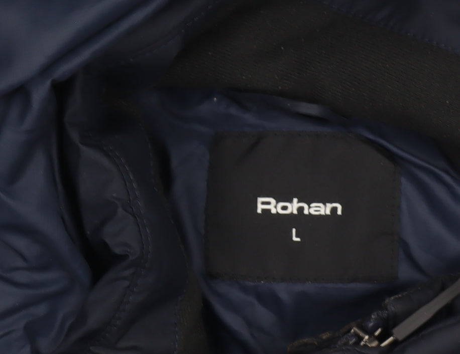 Rohan Womens Blue Long Puffer Coat Jacket L Hooded Insulated