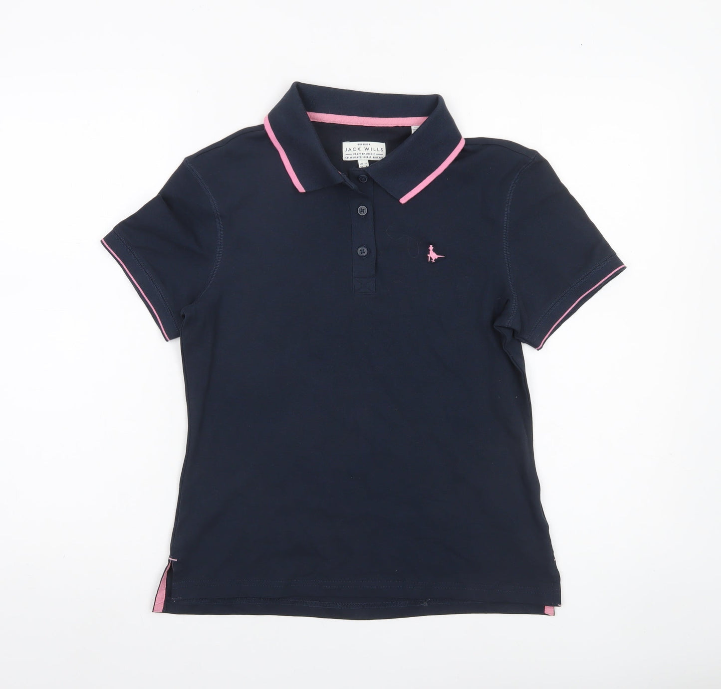 Jack Wills Womens Blue Polo Shirt UK 10 Slim Fit Cotton Stretch