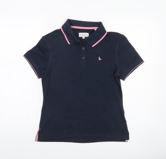 Jack Wills Womens Blue Polo Shirt UK 10 Slim Fit Cotton Stretch
