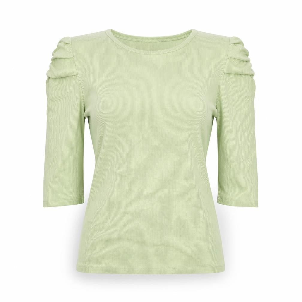 Stradivarius Womens Green Puff Sleeve T-Shirt Size L Regular