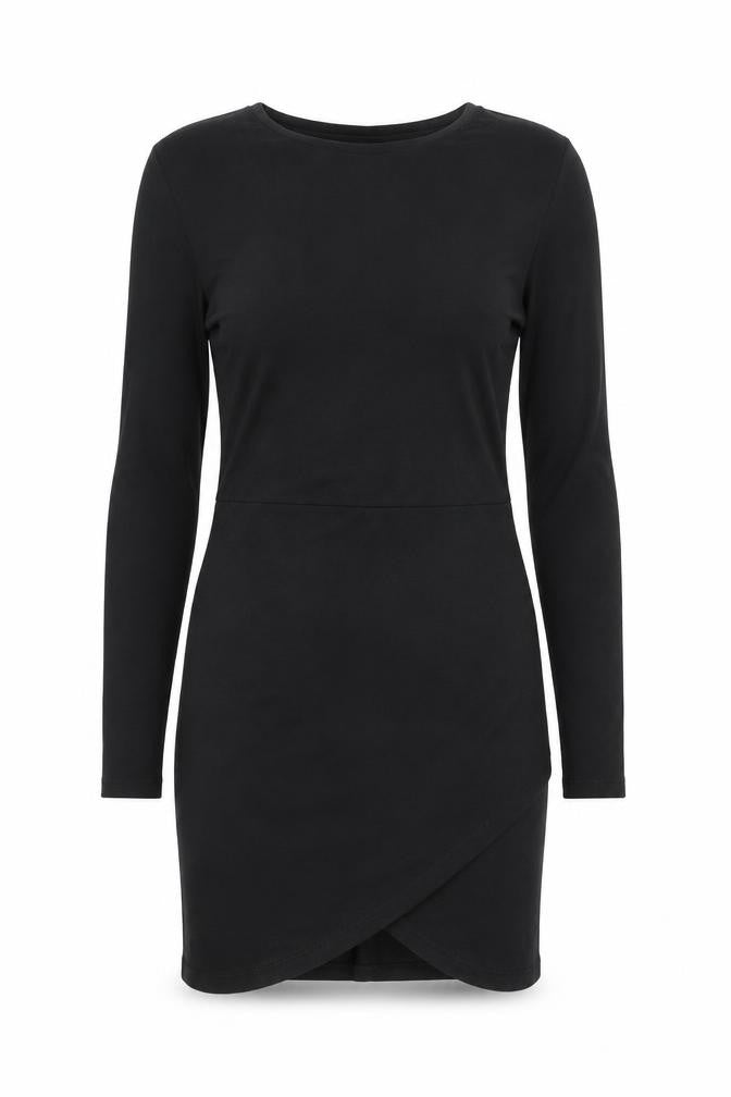 Front view of ASOS Women Black, size 10, Bodycon Short Long Sleeve Dress