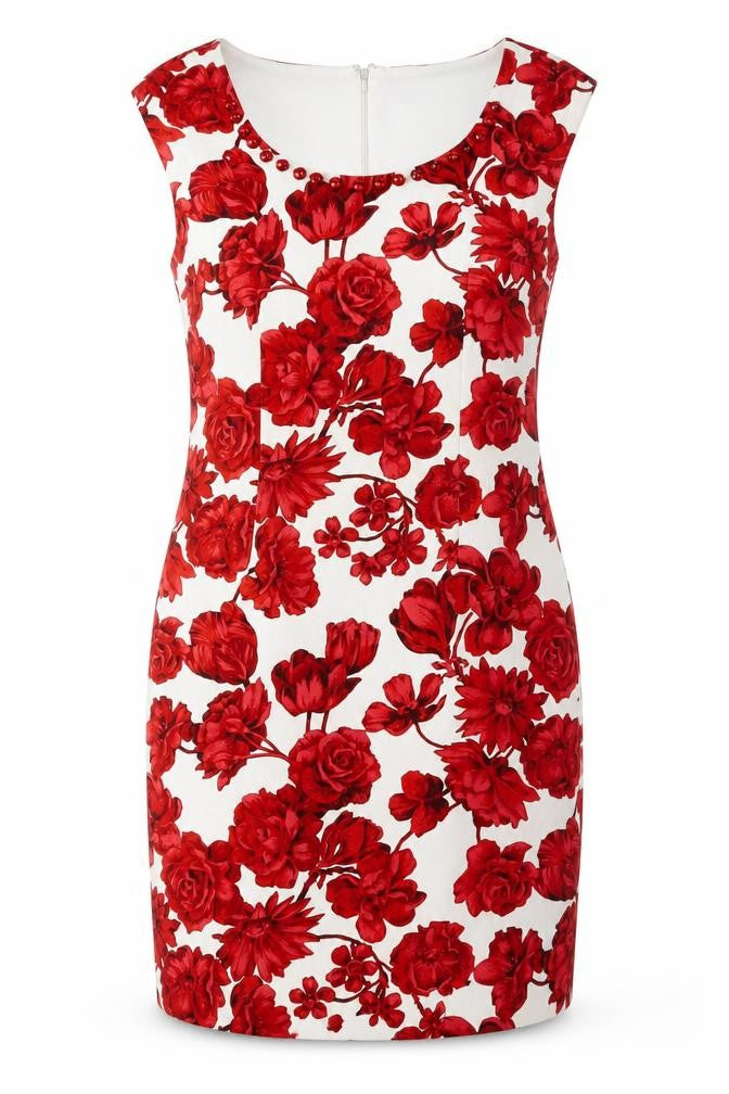 Together Women’s Red White Floral Sheath Knee Length Dress Size 12