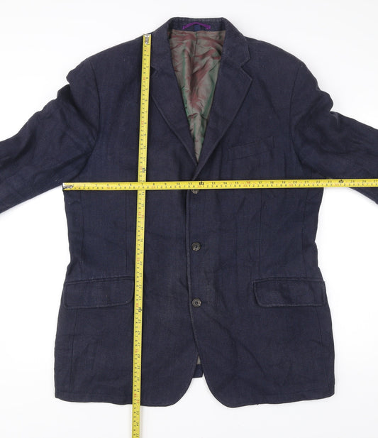 Boden Men’s Blue Linen Silk Blazer Jacket 44R Classic Fit