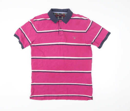 Gant Men’s Pink Striped Polo Shirt Size L Cotton Stretch