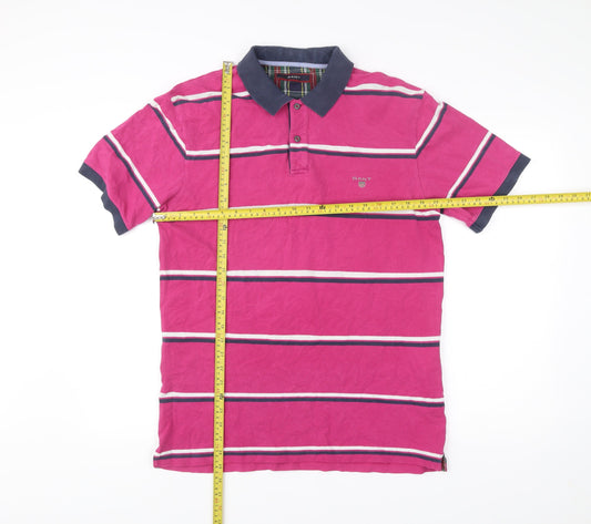 Gant Men’s Pink Striped Polo Shirt Size L Cotton Stretch