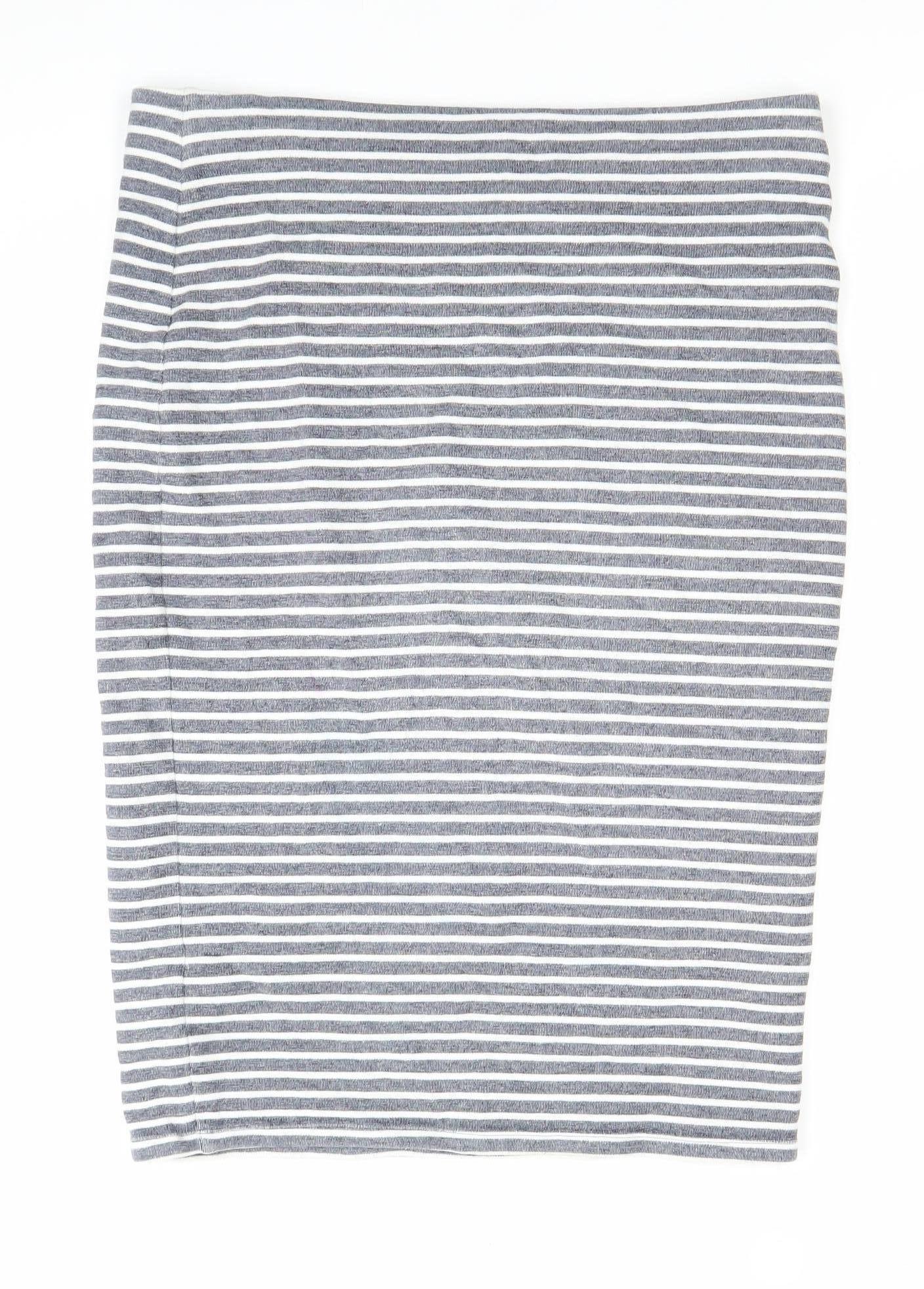 Marks and Spencer Women Blue Stripe Knee Length Pencil Skirt Size 14