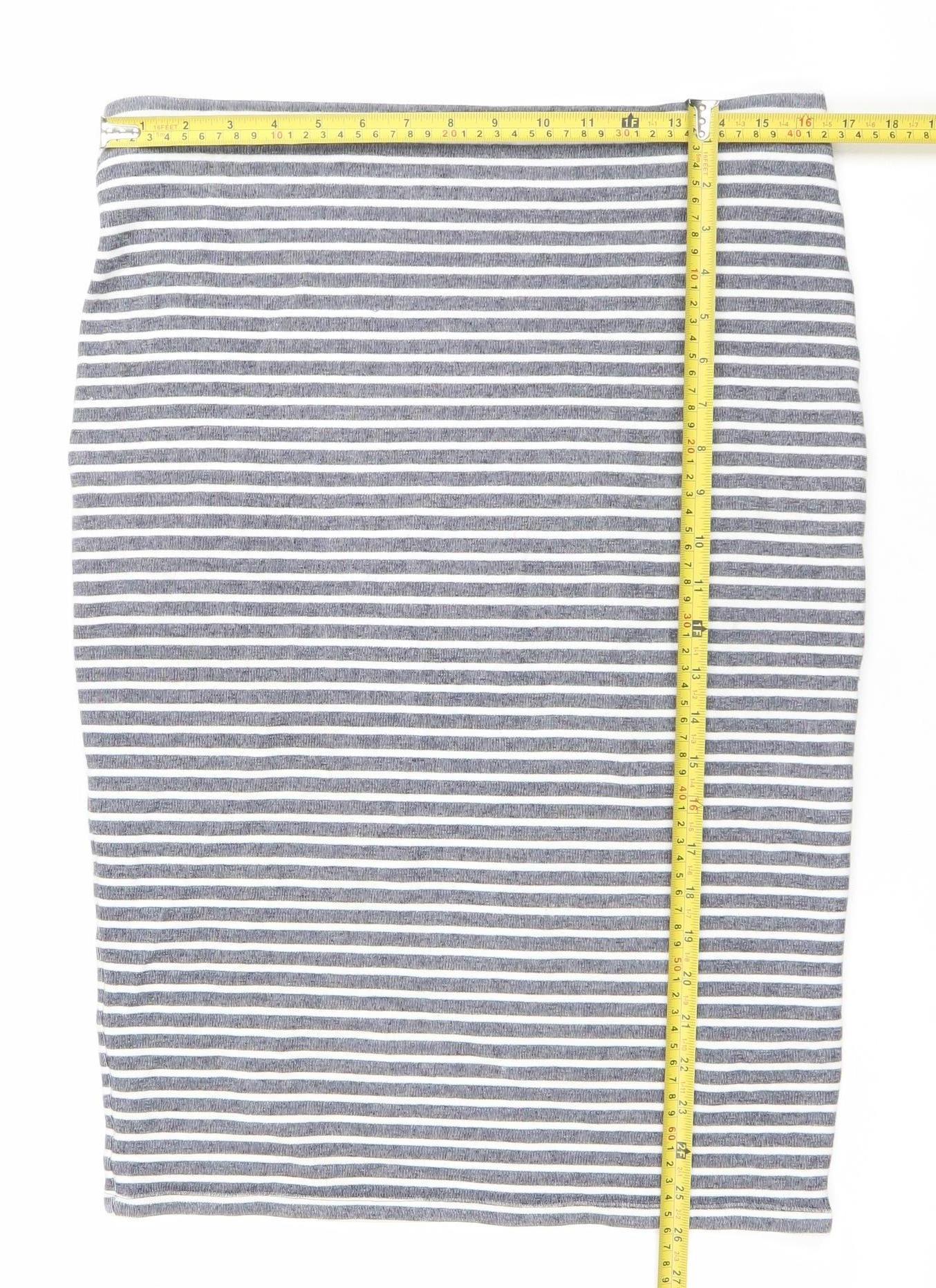 Marks and Spencer Women Blue Stripe Knee Length Pencil Skirt Size 14