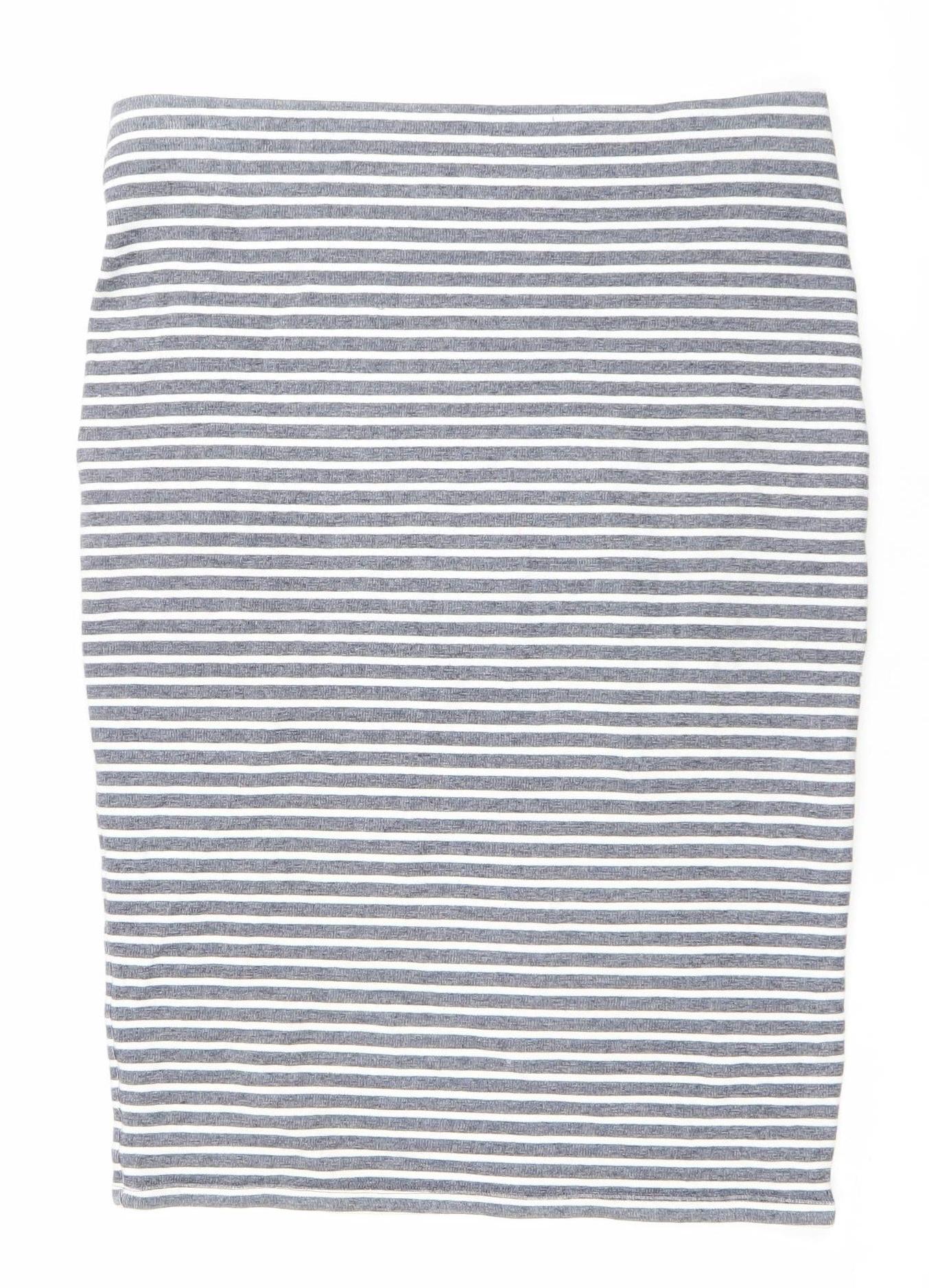 Marks and Spencer Women Blue Stripe Knee Length Pencil Skirt Size 14