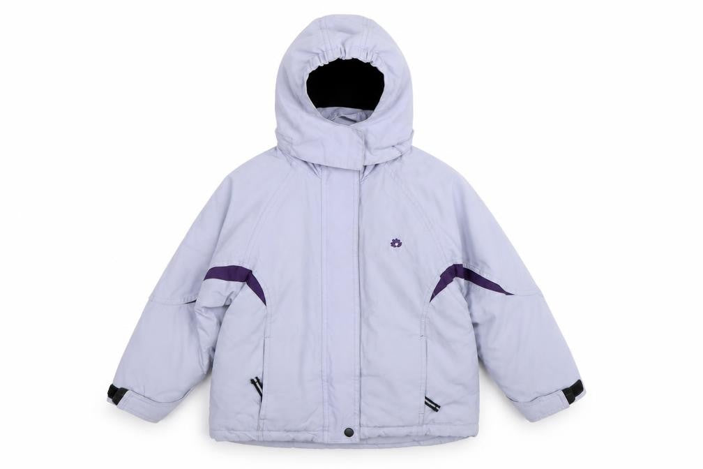 Front view of Nevisport girls’ grey ski jacket 6 years waterproof hooded winter coat