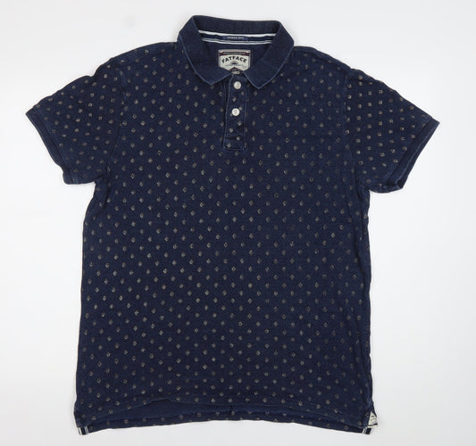 FatFace Men's Blue XL Cotton Polo Shirt Geometric Casual
