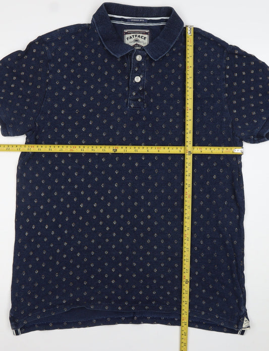 FatFace Men's Blue XL Cotton Polo Shirt Geometric Casual