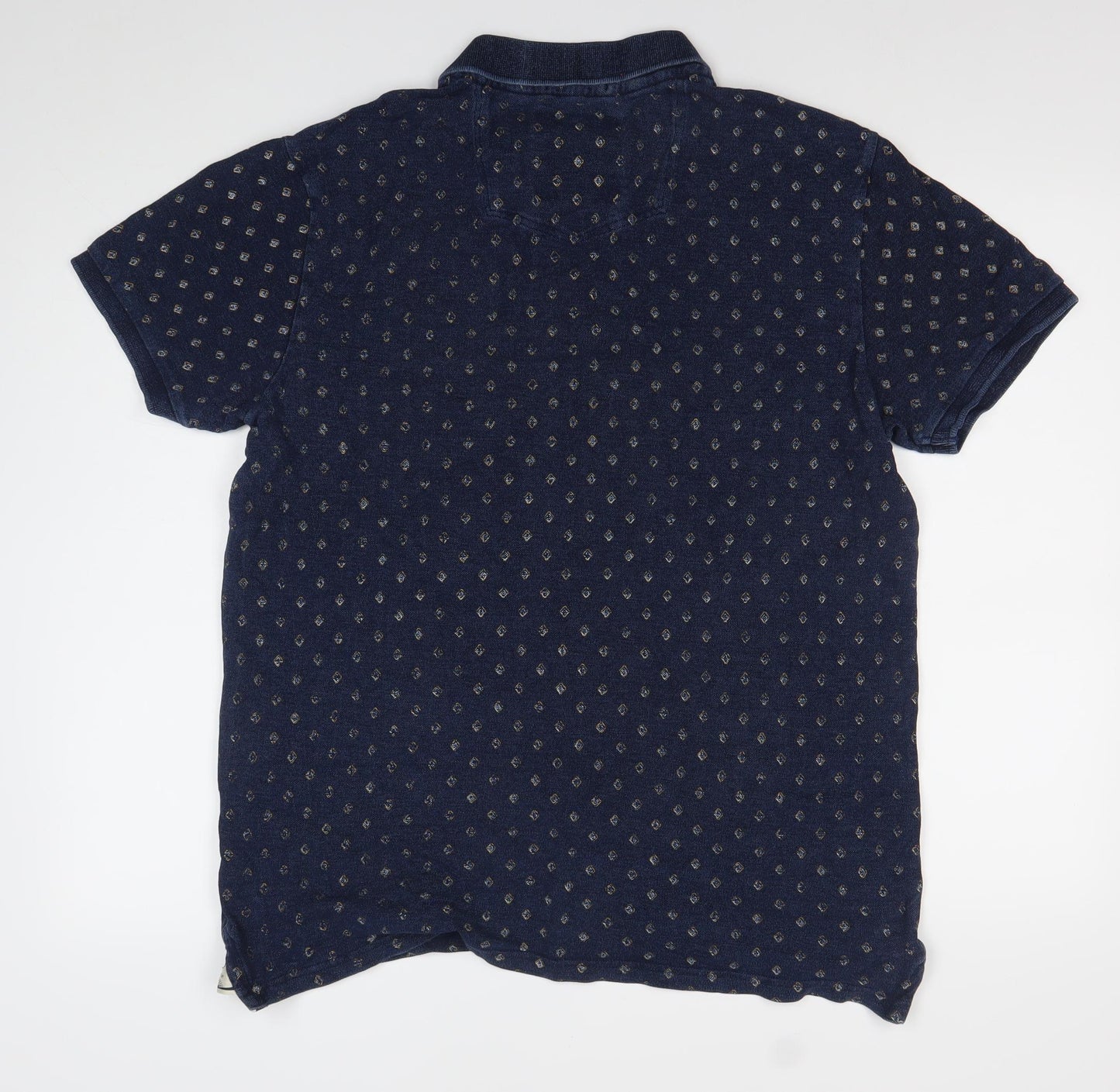 FatFace Men's Blue XL Cotton Polo Shirt Geometric Casual