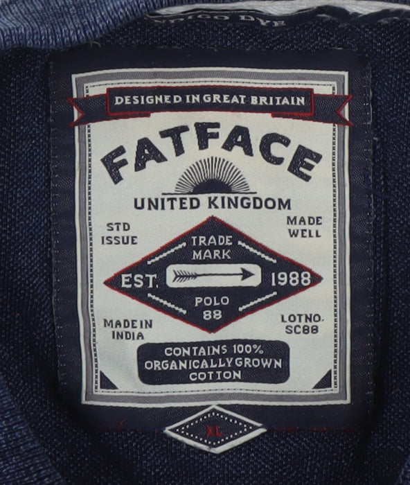 FatFace Men's Blue XL Cotton Polo Shirt Geometric Casual