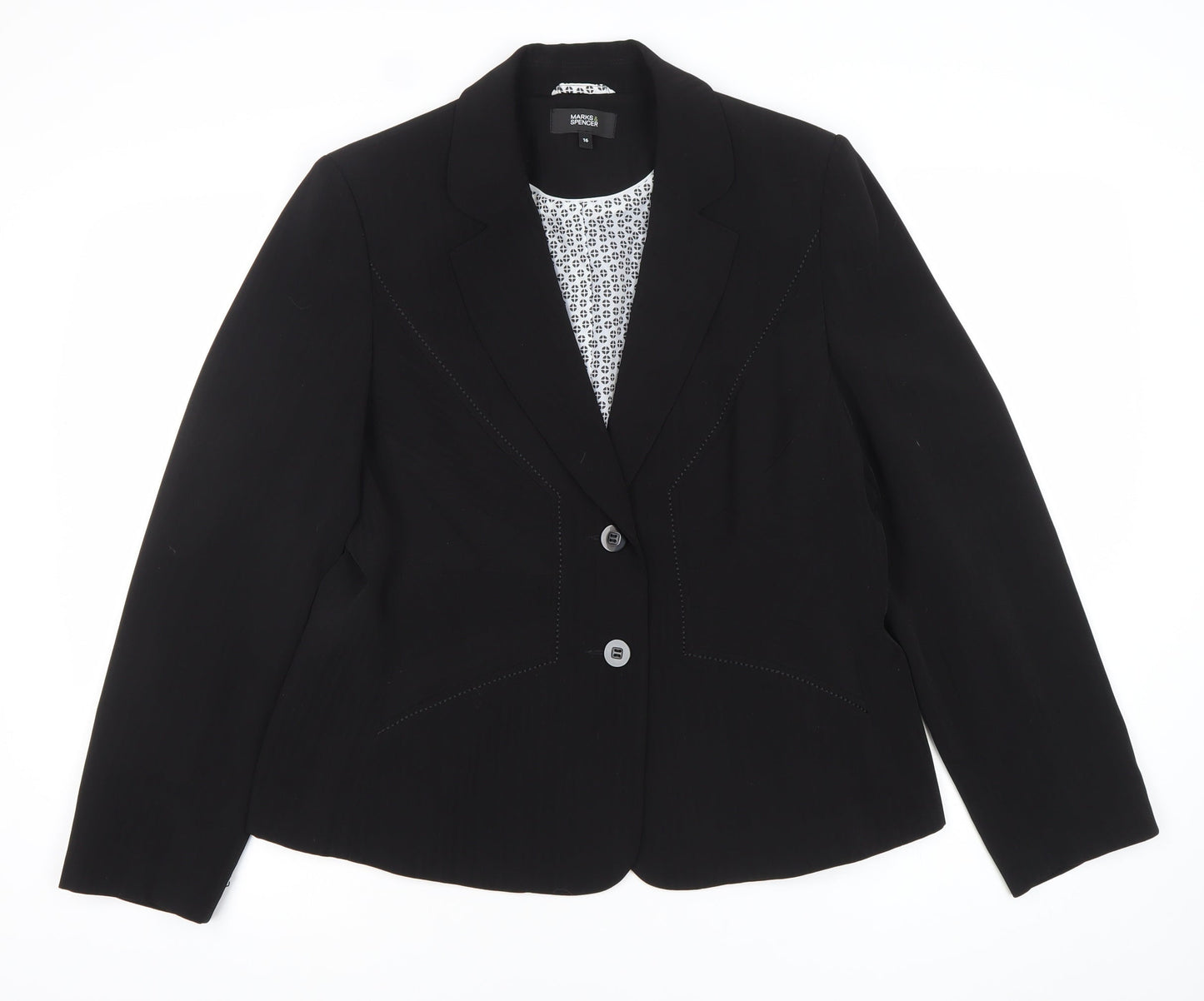 Marks and Spencer Women Black Size 16 Regular Fit Blazer Jacket
