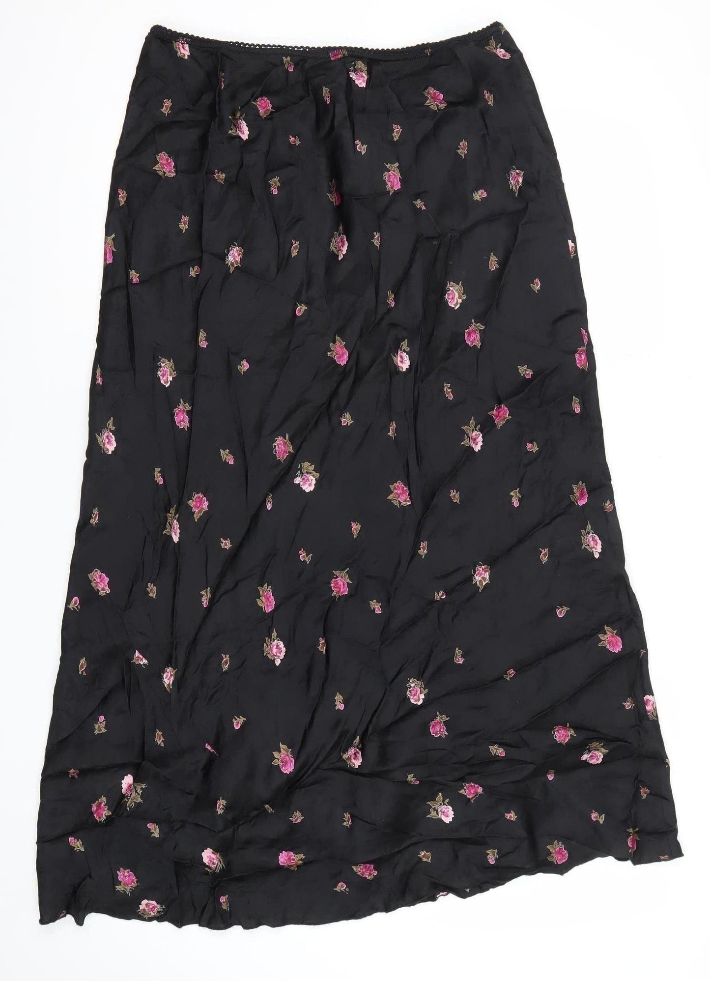 Laura Ashley Womens Black Floral A-Line Long Skirt Size 4