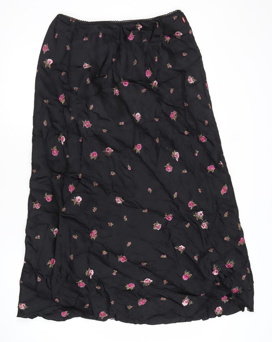 Laura Ashley Womens Black Floral A-Line Long Skirt Size 4