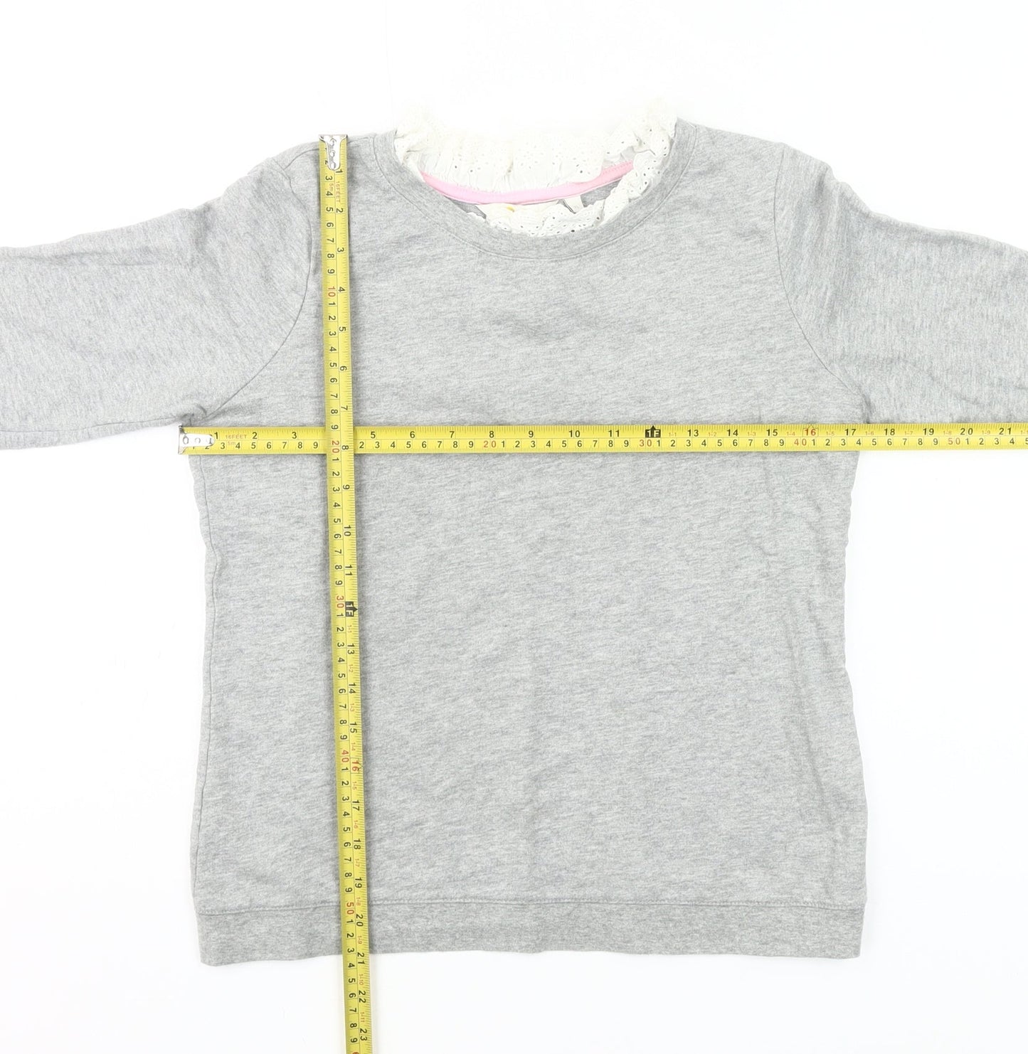 Boden Women’s Grey Cotton Pullover Sweatshirt XS Lace Trim
