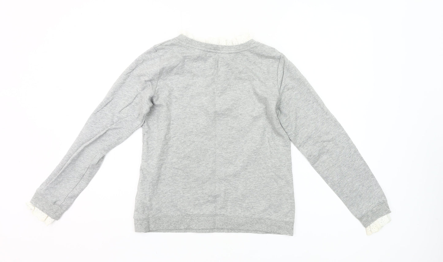 Boden Women’s Grey Cotton Pullover Sweatshirt XS Lace Trim