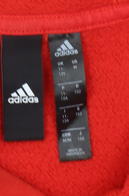 Adidas Girls Red Pullover Hoodie 12 Years Logo Fleece Sportswear