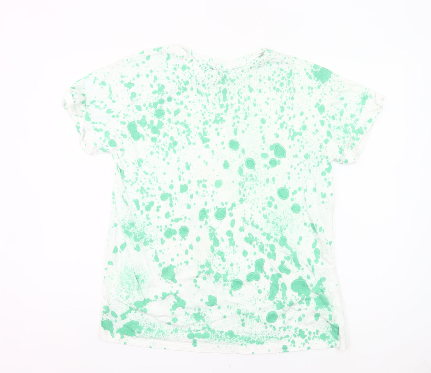 H&M Men’s White Green Splatter Print Cotton T-Shirt Size M