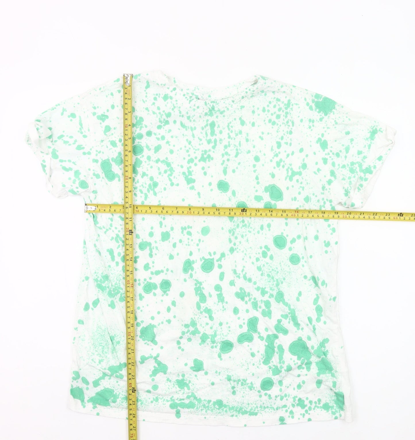 H&M Men’s White Green Splatter Print Cotton T-Shirt Size M