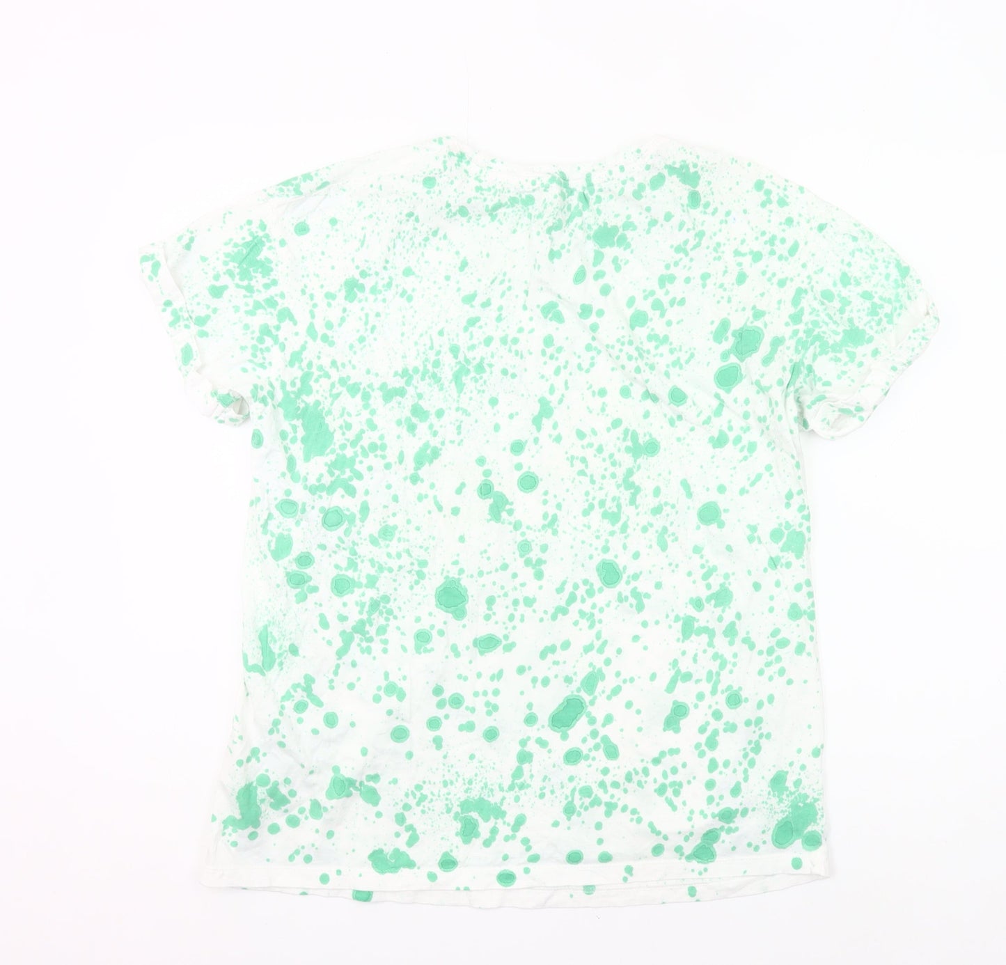 H&M Men’s White Green Splatter Print Cotton T-Shirt Size M