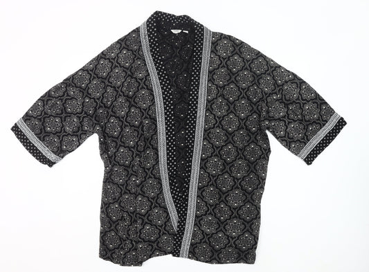 FatFace Women’s Black Geometric Kimono Blouse L Relaxed Fit