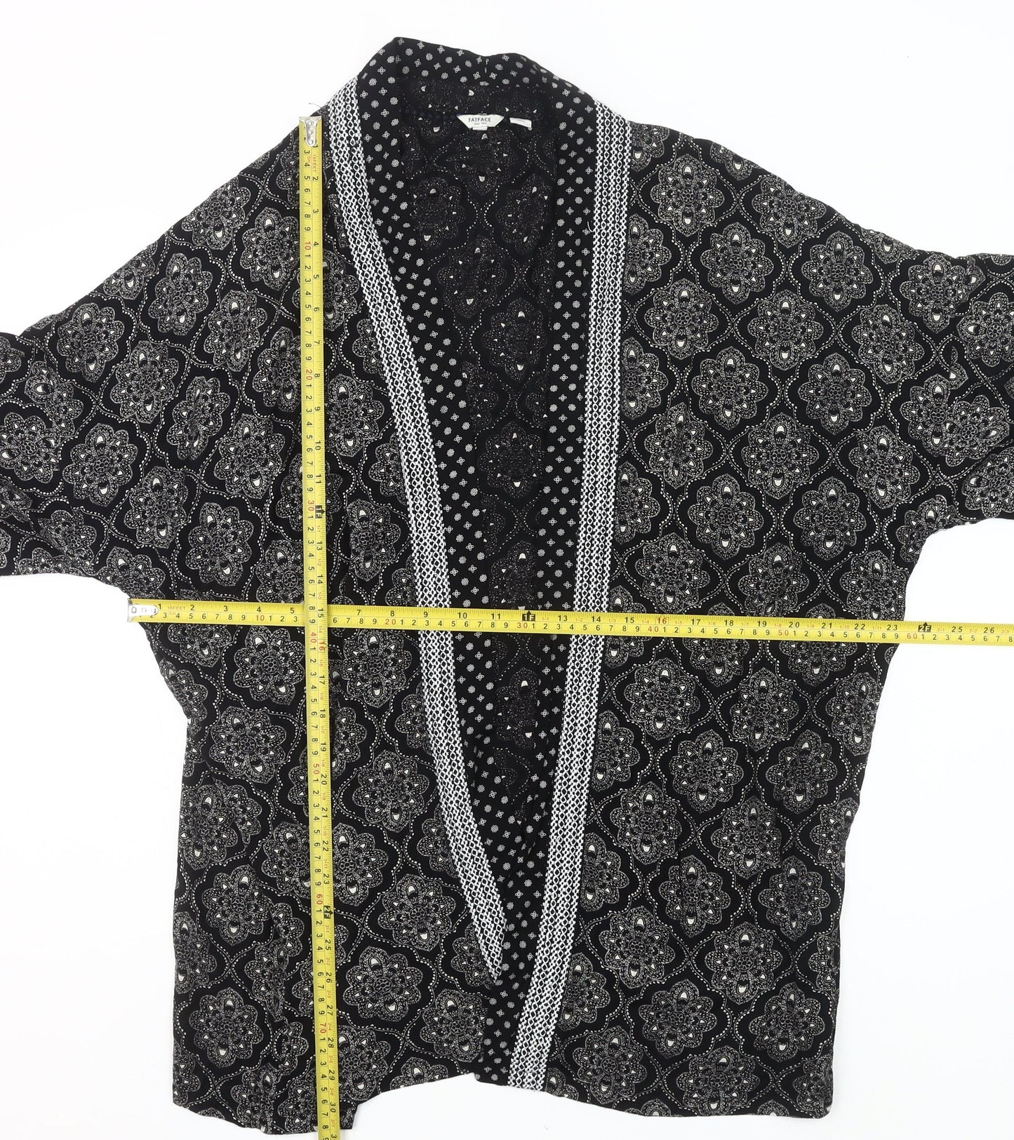 FatFace Women’s Black Geometric Kimono Blouse L Relaxed Fit