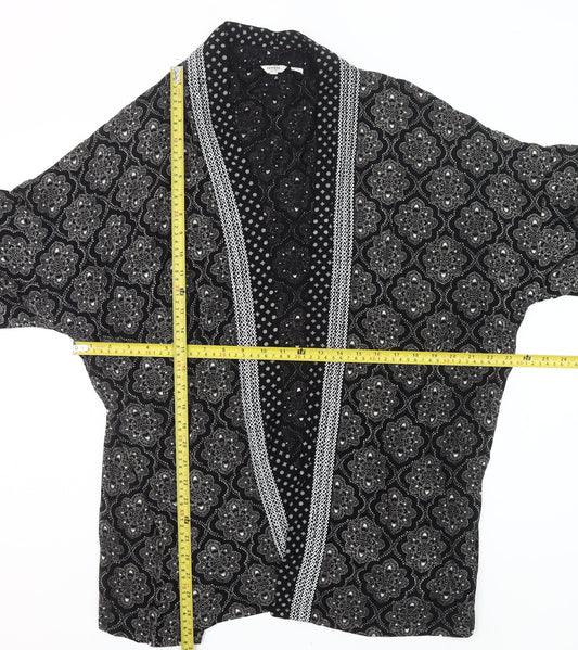 FatFace Women’s Black Geometric Kimono Blouse L Relaxed Fit