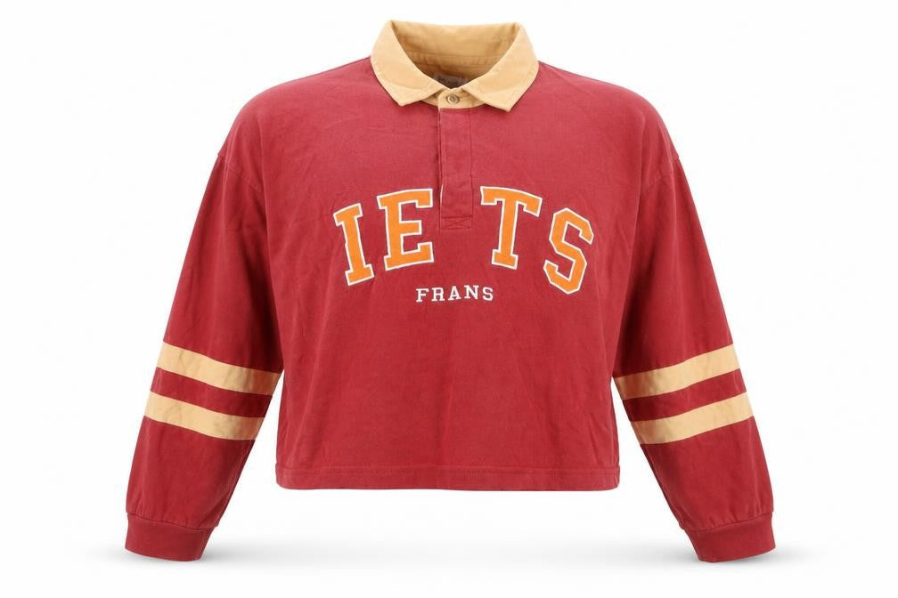 iets frans Women’s Red Cropped Polo Shirt Size S Long Sleeve College Style