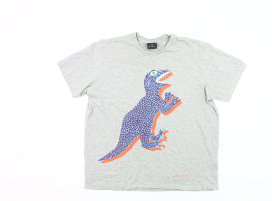 Paul Smith Mens Grey Dinosaur Graphic Cotton T-Shirt Size L