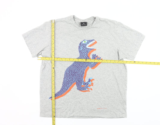Paul Smith Mens Grey Dinosaur Graphic Cotton T-Shirt Size L