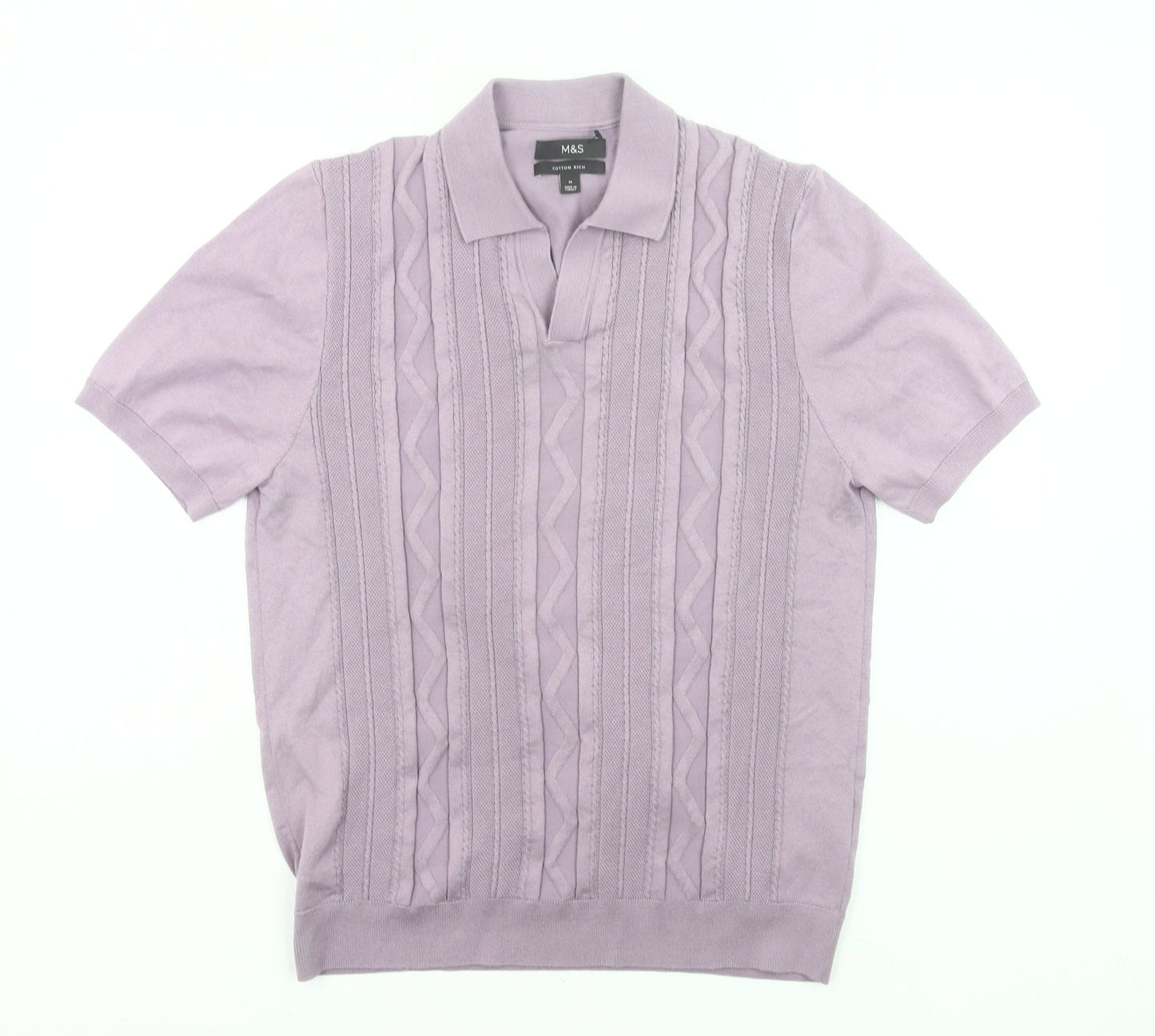 Marks and Spencer Men’s Purple Knitted Polo Shirt M Regular Fit