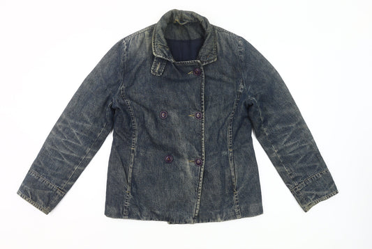 Boden Womens Blue Denim Cotton Pea Coat Jacket Size 12