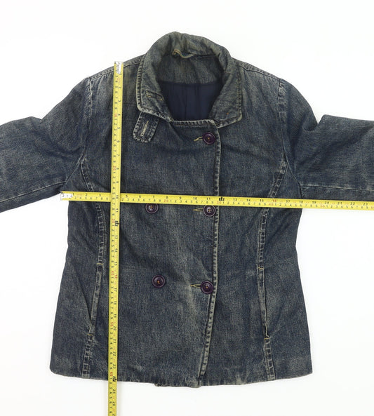 Boden Womens Blue Denim Cotton Pea Coat Jacket Size 12