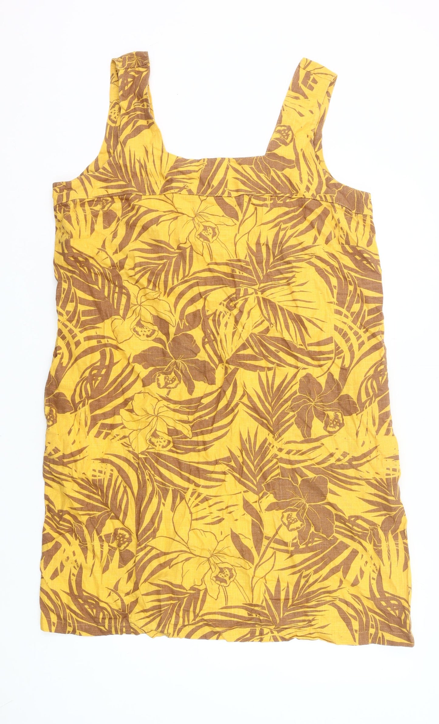 Next Women’s Yellow Floral Tropical Shift Dress Size 18 Linen Blend