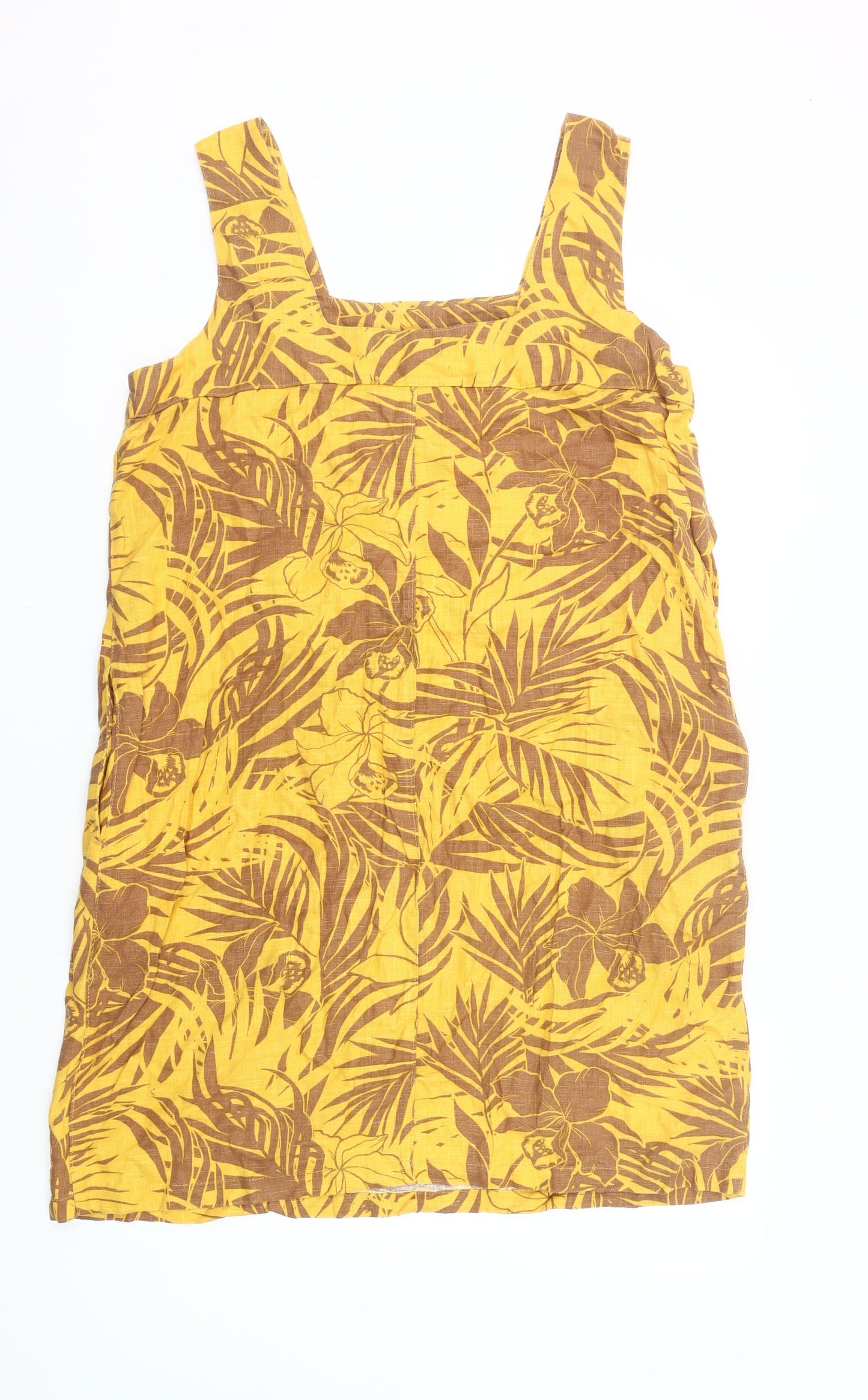 Next Women’s Yellow Floral Tropical Shift Dress Size 18 Linen Blend