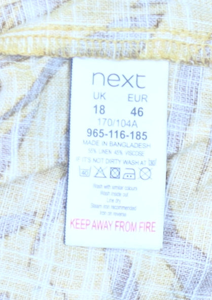 Next Women’s Yellow Floral Tropical Shift Dress Size 18 Linen Blend