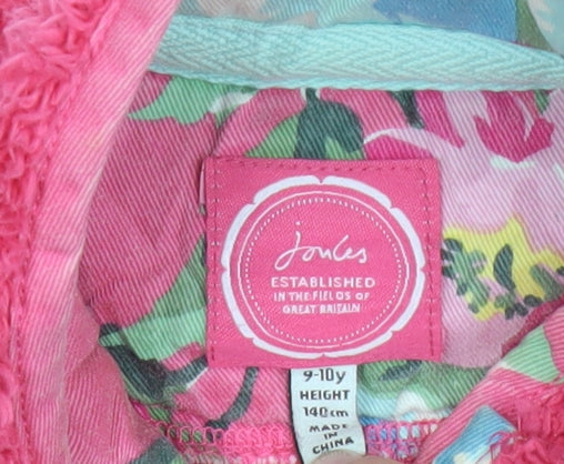 Joules Girls Pink Fleece Henley Sweatshirt 9-10 Years Floral Trim